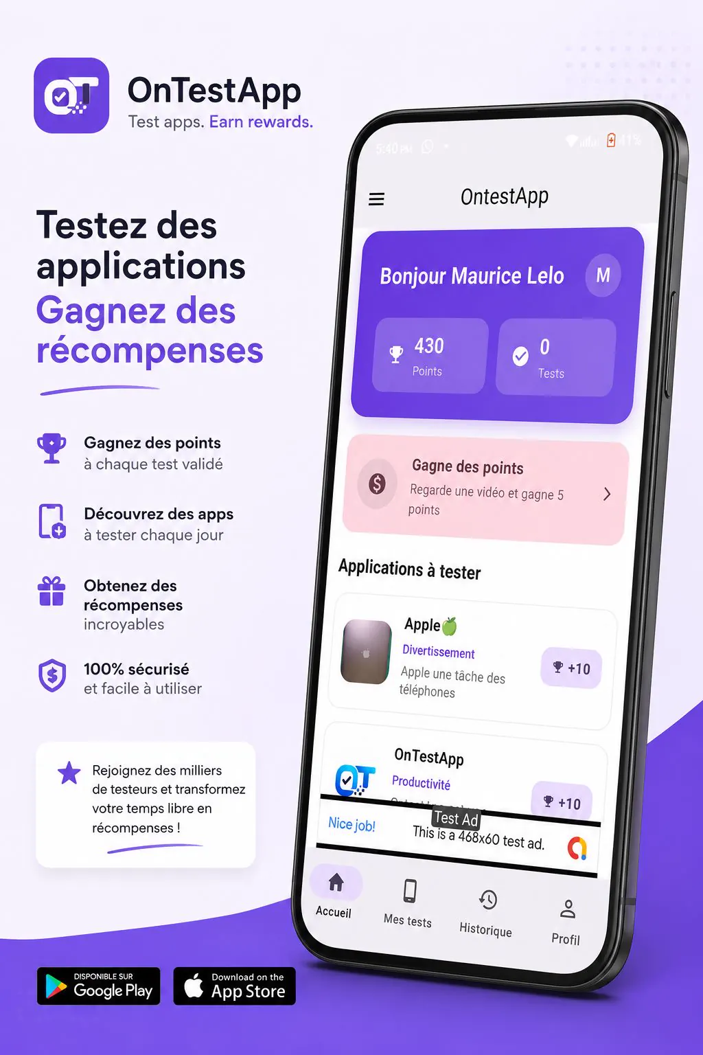 Visuel de présentation de OnTestApp